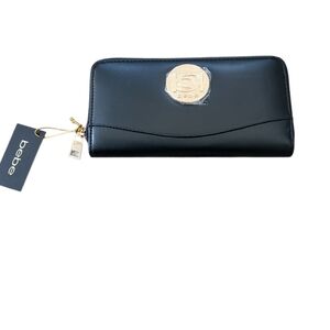 Bebe Elegant Black Faux Leather Wallet with Gold Details Nwt
